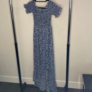 Francesca’s Blue and White High-Low Smocked Dress